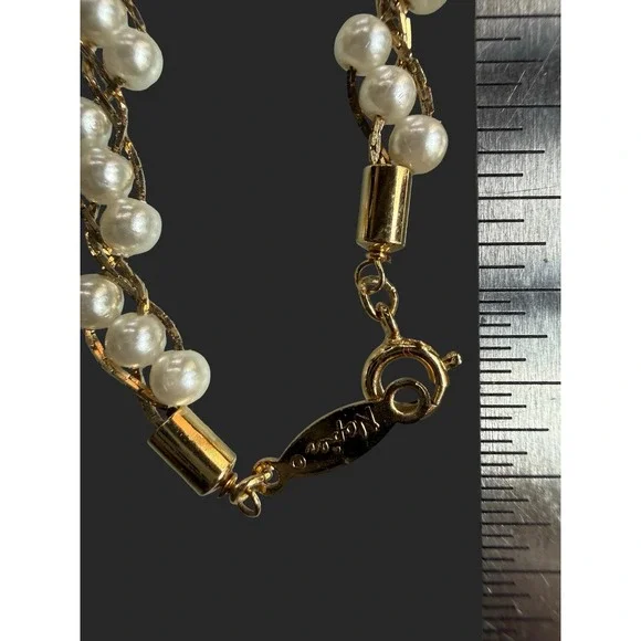 Vintage Napier Gold Tone Faux Pearl Necklace | Signed | Classic Elegance - Picture 3 of 6